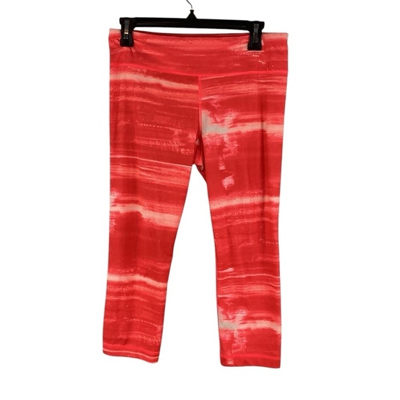 Under Armour HeatGear Capri Leggings Orange-Red Abstract Print Size M - Picture 1 of 5